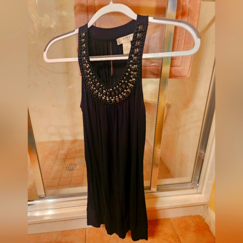 Kenar Top Beaded Sleeveless Size S SILVER beads Stretchy